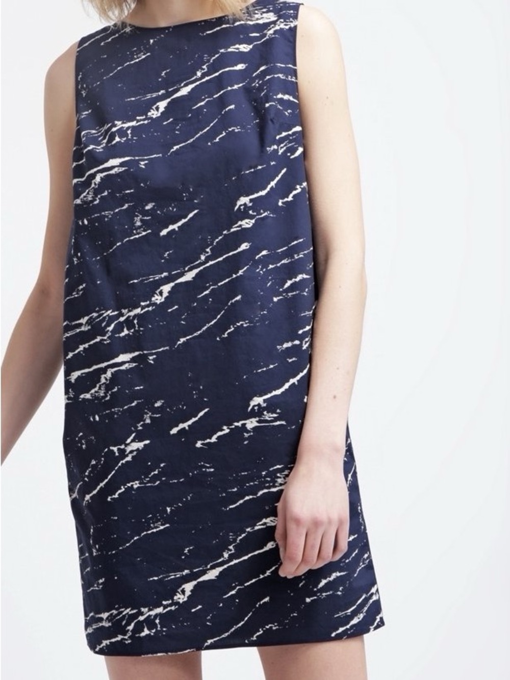 Gap Navy Marble Print Twisted Back Dress